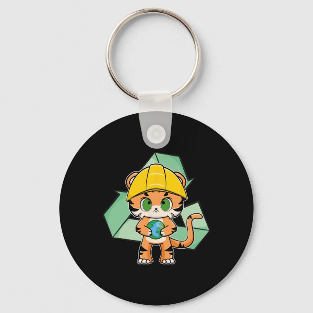 Tiger Anime Cat Earth Day  Key Ring (Front)
