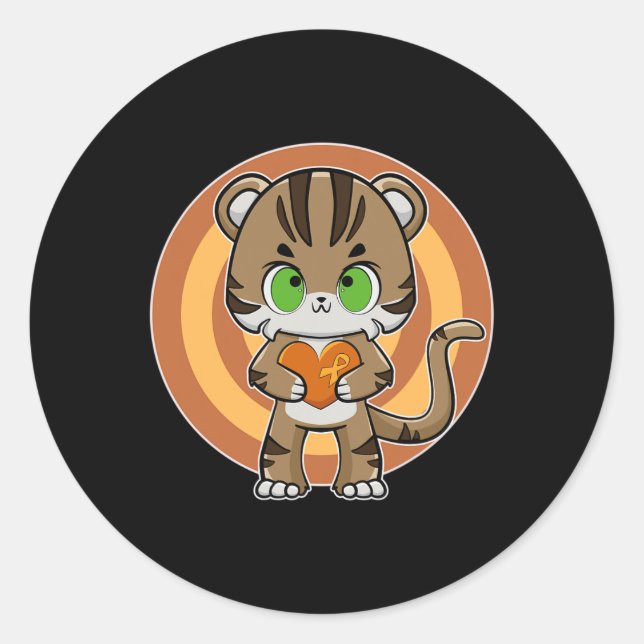 Tiger Anime Cat Leukaemia Awareness  Classic Round Sticker (Front)