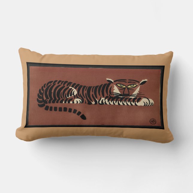 Tiger - Antiquarian, Colourful Book Illustration Lumbar Cushion (Front)