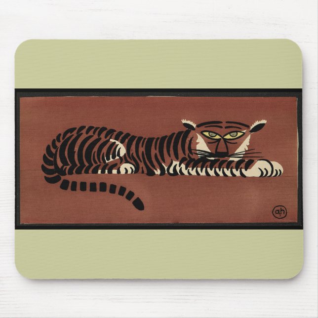 Tiger - Antiquarian, Colourful Book Illustration Mouse Pad (Front)