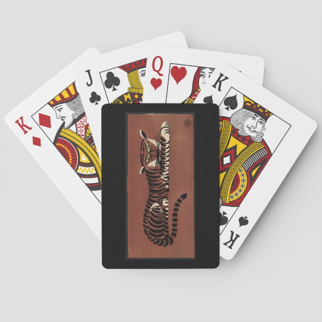 Tiger - Antiquarian, Colourful Book Illustration Playing Cards (Back)