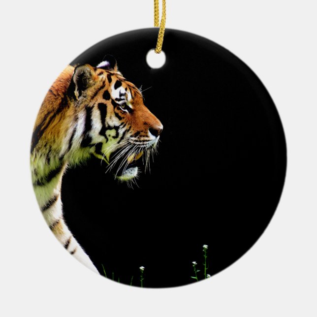 Tiger Approaching - Wild Animal Artwork Ceramic Ornament (Front)