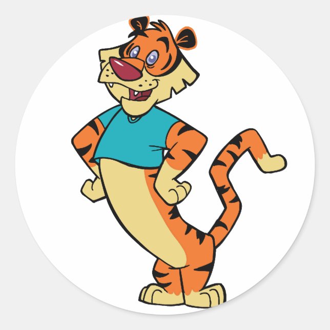 Tiger - Aqua Mascot Button Classic Round Sticker (Front)