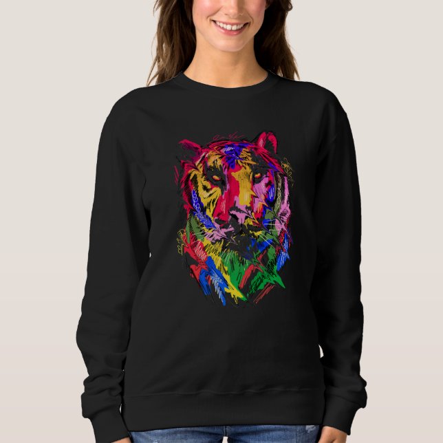 Tiger Art Animal Lovers Colourful Premium Sweatshirt (Front)