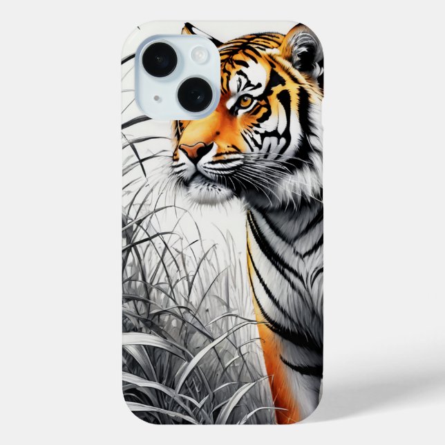 Tiger Art Colour Partial Black White Drawing Case-Mate iPhone Case (Back)
