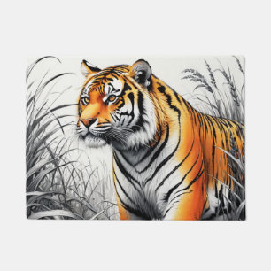Tiger Art Colour Partial Black White Drawing Doormat