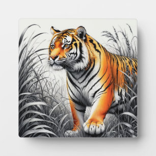 Tiger Art Colour Partial Black White Drawing Plaque