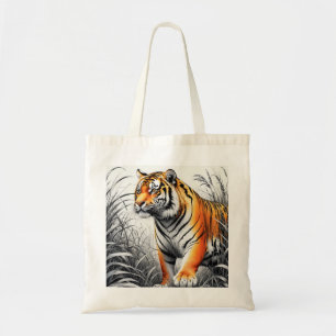 Tiger Art Colour Partial Black White Drawing Tote Bag