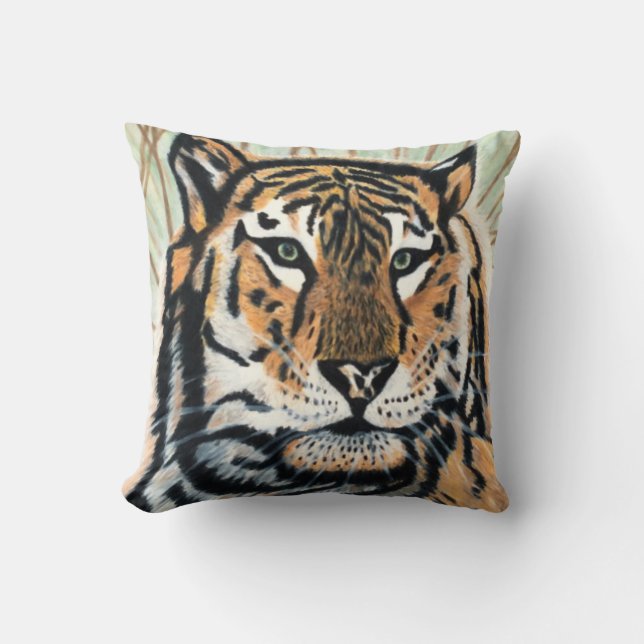 Tiger Art Colour Pencil Drawing Cushion (Front)
