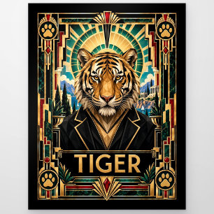 Tiger, Art Deco Wildlife Postcard