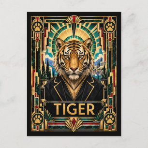 Tiger, Art Deco Wildlife Postcard