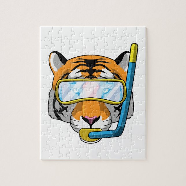 Tiger as Diver with Snorkel Jigsaw Puzzle (Vertical)