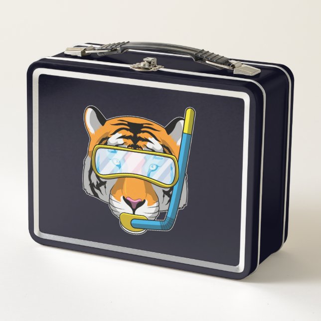 Tiger as Diver with Snorkel Metal Lunch Box (Front)