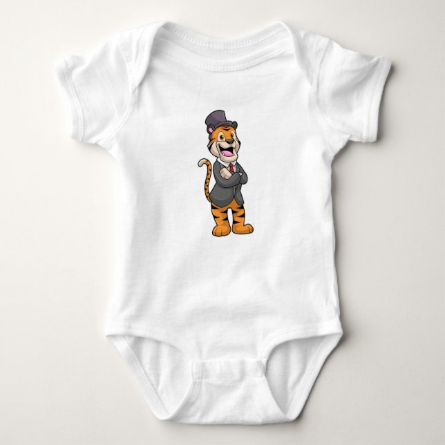 Tiger as Groom with Jacket & Hat Baby Bodysuit (Front)