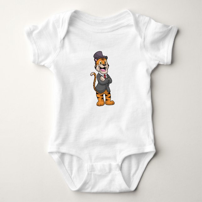 Tiger as Groom with Jacket & Hat Baby Bodysuit (Front)