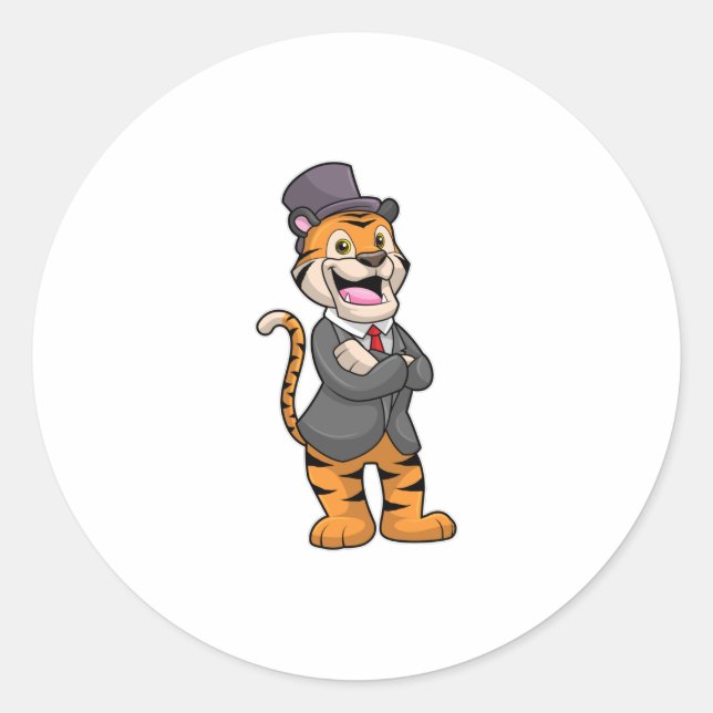 Tiger as Groom with Jacket & Hat Classic Round Sticker (Front)