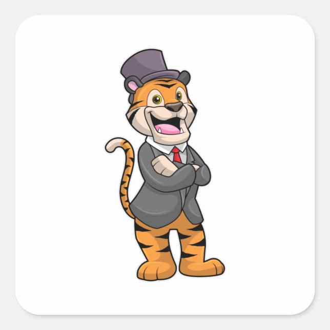 Tiger as Groom with Jacket & Hat Square Sticker (Front)