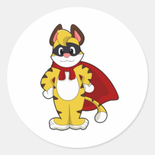 Tiger as Hero with Mask & Cape Classic Round Sticker