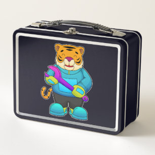 Tiger as Mechanic with Wrench Metal Lunch Box