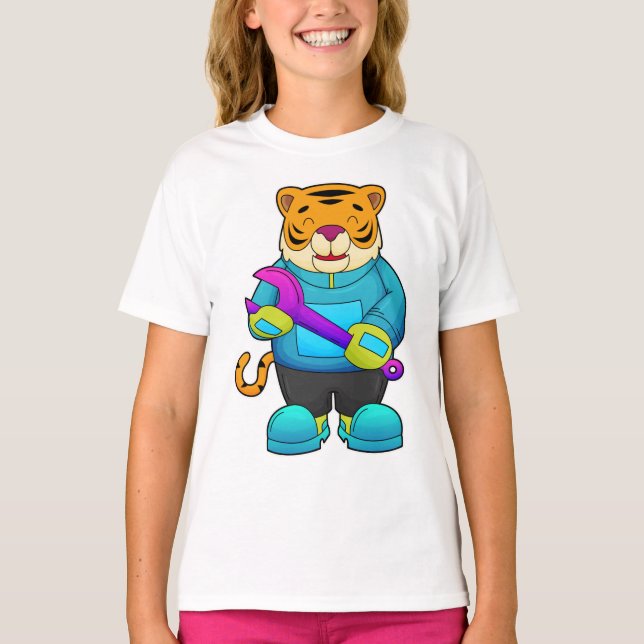 Tiger as Mechanic with Wrench T-Shirt (Front)