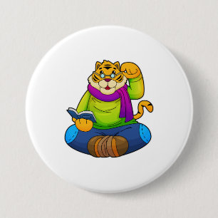 Tiger as Nerd with Book 7.5 Cm Round Badge