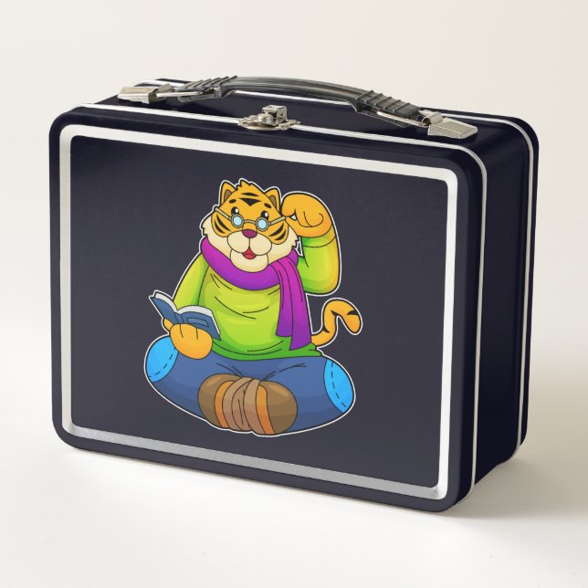Tiger as Nerd with Book Metal Lunch Box (Front)