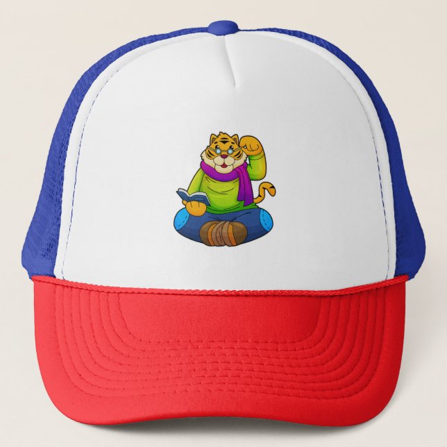 Tiger as Nerd with Book Trucker Hat (Front)