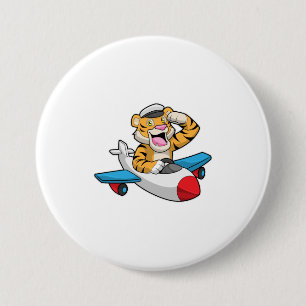 Tiger as Pilot in Plane 7.5 Cm Round Badge