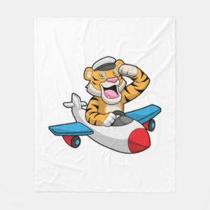 Tiger as Pilot in Plane Fleece Blanket