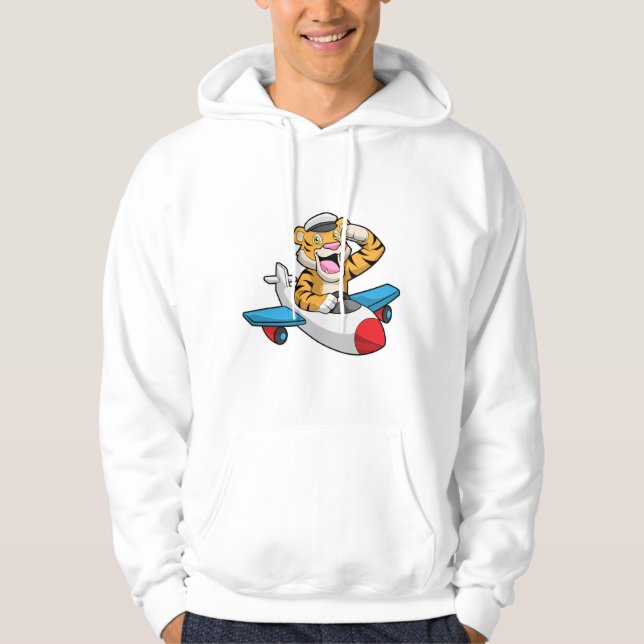 Tiger as Pilot in Plane Hoodie (Front)