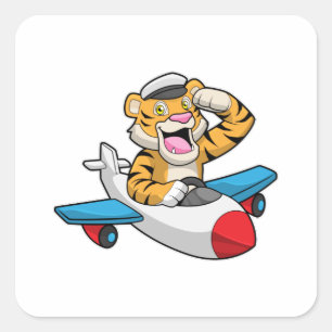 Tiger as Pilot in Plane Square Sticker