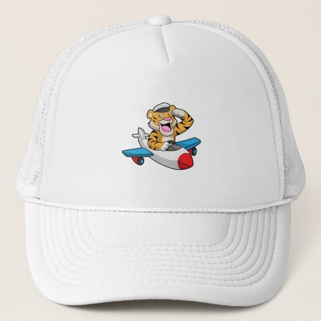 Tiger as Pilot in Plane Trucker Hat (Front)