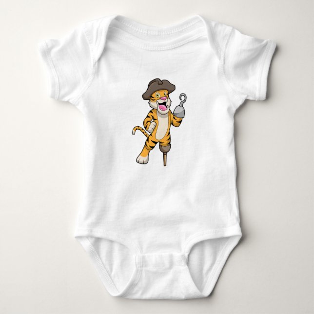 Tiger as Pirate with Wooden leg & Hooked hand Baby Bodysuit (Front)