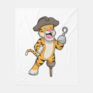 Tiger as Pirate with Wooden leg & Hooked hand Fleece Blanket