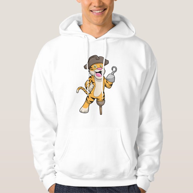 Tiger as Pirate with Wooden leg & Hooked hand Hoodie (Front)