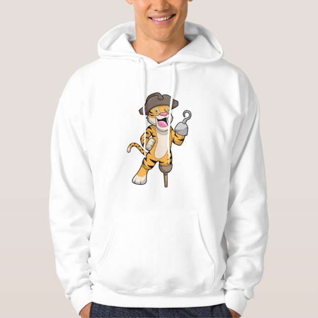 Tiger as Pirate with Wooden leg & Hooked hand Hoodie (Front)