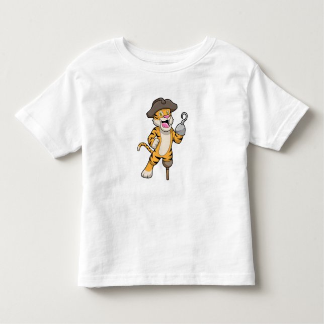 Tiger as Pirate with Wooden leg & Hooked hand Toddler T-Shirt (Front)