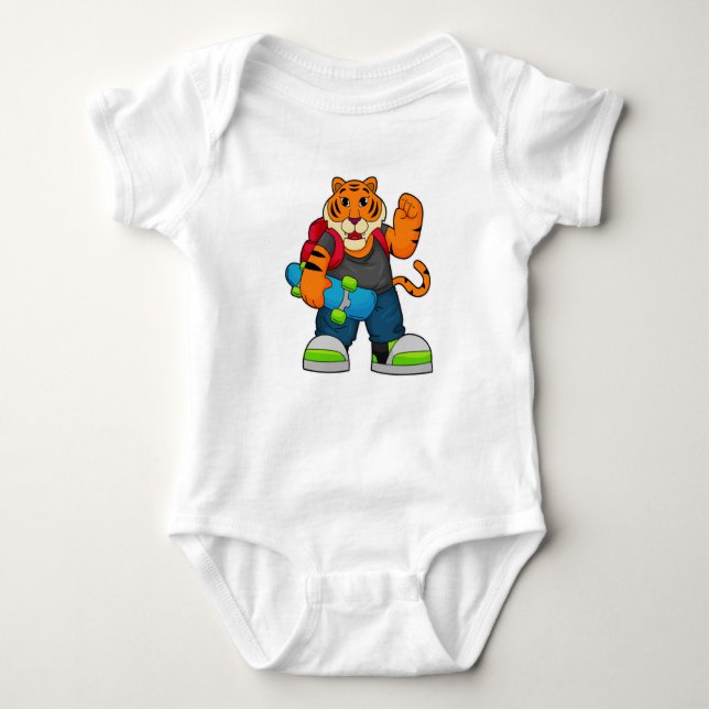 Tiger as Skater with Skateboard Baby Bodysuit (Front)