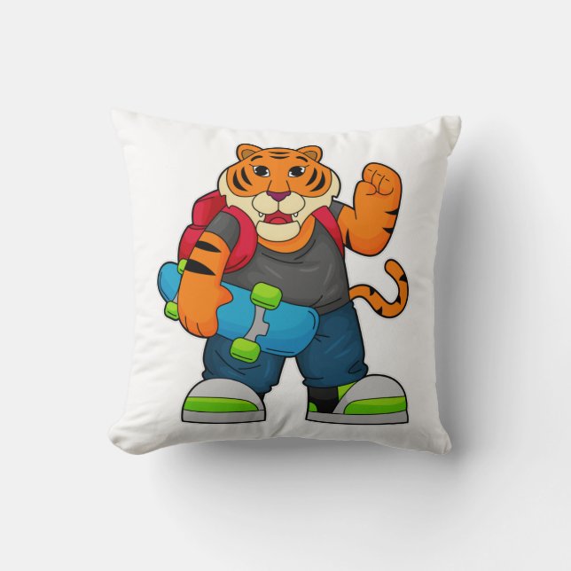Tiger as Skater with Skateboard Cushion (Front)