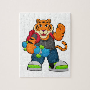 Tiger as Skater with Skateboard Jigsaw Puzzle