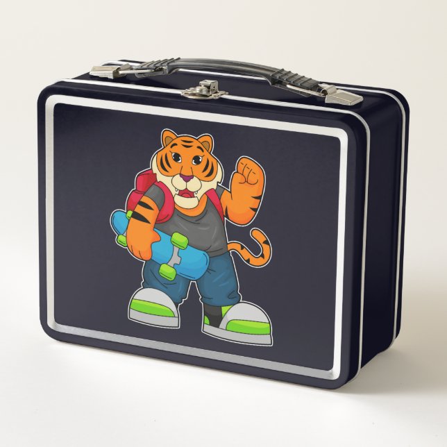 Tiger as Skater with Skateboard Metal Lunch Box (Front)