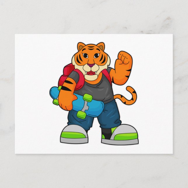 Tiger as Skater with Skateboard Postcard (Front)