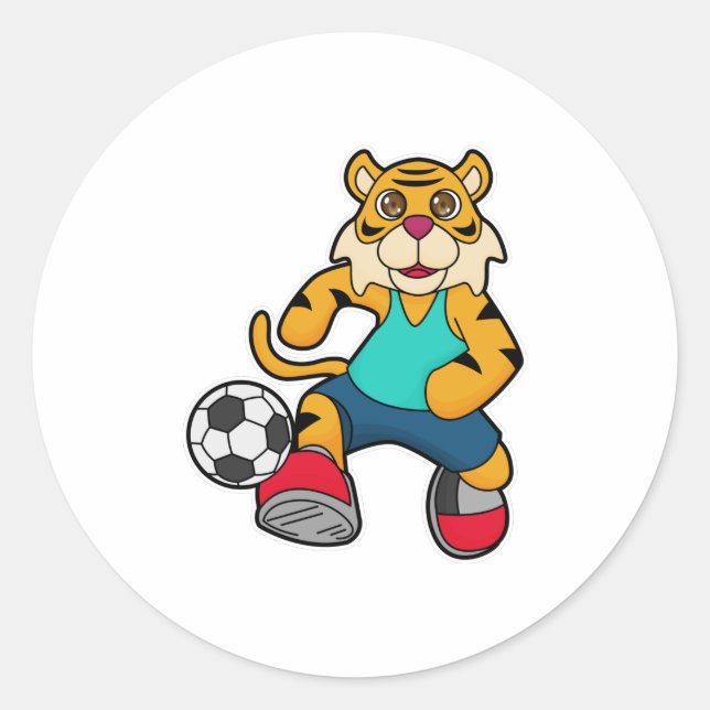 Tiger as Soccer player with Soccer ball Classic Round Sticker (Front)