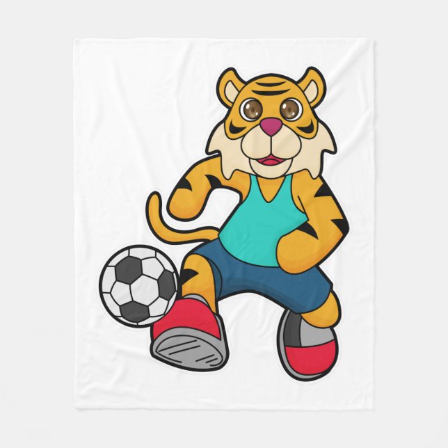 Tiger as Soccer player with Soccer ball Fleece Blanket (Front)