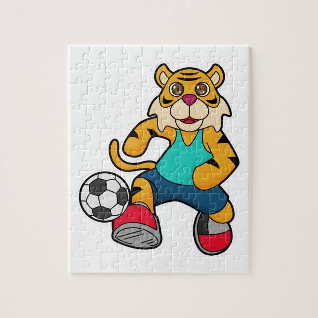 Tiger as Soccer player with Soccer ball Jigsaw Puzzle (Vertical)