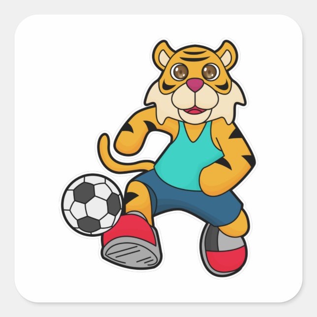 Tiger as Soccer player with Soccer ball Square Sticker (Front)