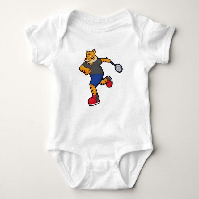 Tiger as Tennis player with Tennis racket Baby Bodysuit (Front)