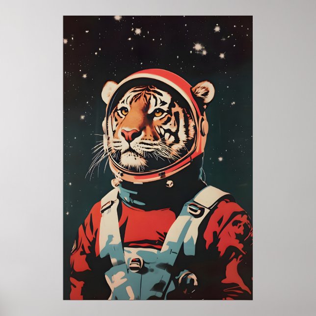 Tiger Astronaut Poster, Tiger Retro Print, Tiger Poster (Front)