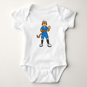 Tiger at Baseball with Baseball glove & Cap Baby Bodysuit
