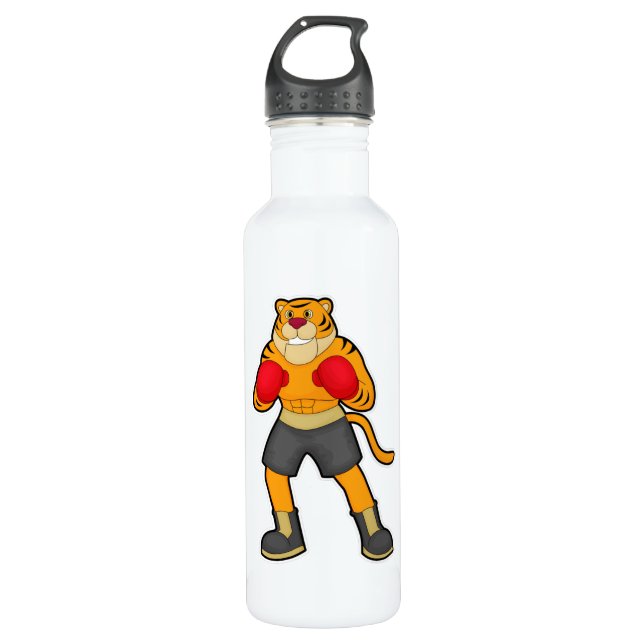Tiger at Boxing with Boxing gloves 710 Ml Water Bottle (Front)